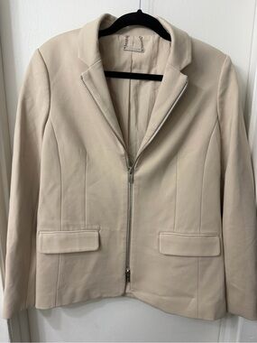 T Tahari Beige Zip-Front Tailored Blazer